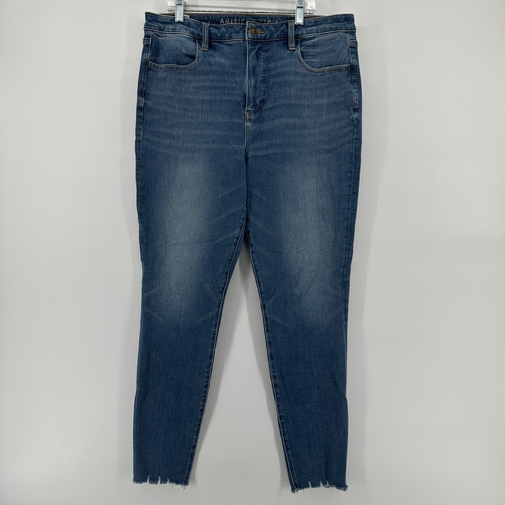 American Eagle The Dream Jean Womens 14 Regular High Rise Skinny Raw Hem Blue